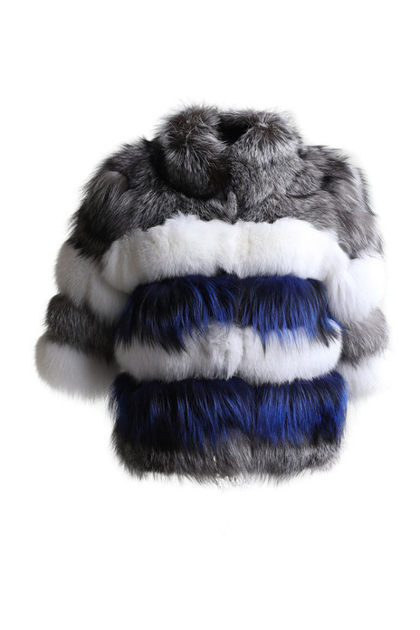 blue white silver fox fur jacket cropped sleeves