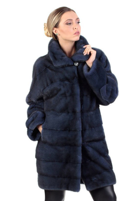 blue black mink fur coat knee length