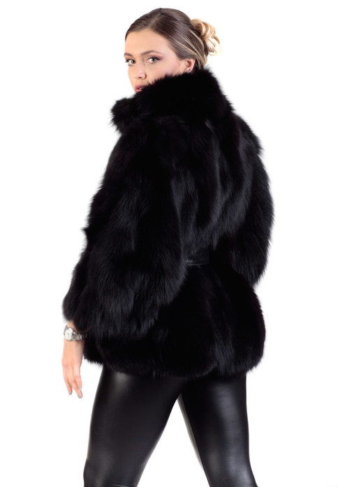 Black Fox Fur Cape & Leather belt | SKANDINAVIK FUR