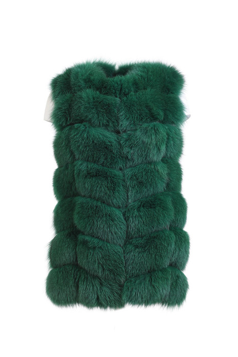 cypress green fox fur vest hip length on ghost mannequin