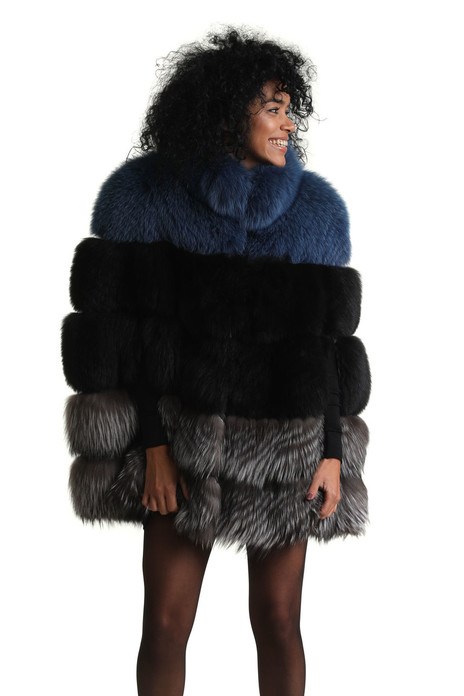 blue black and silver fox fur cape