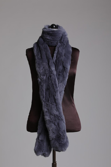 Long Gray Rex Fur Scarf