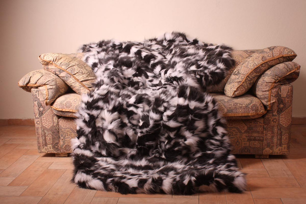 black and white sectional fur blanket
