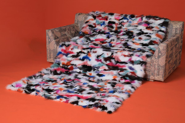 ethnic multicolor fox fur blanket