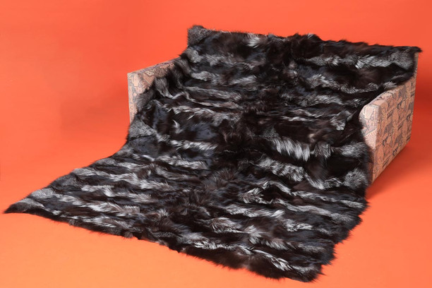 silver fox fur throw blanket made of halfskins