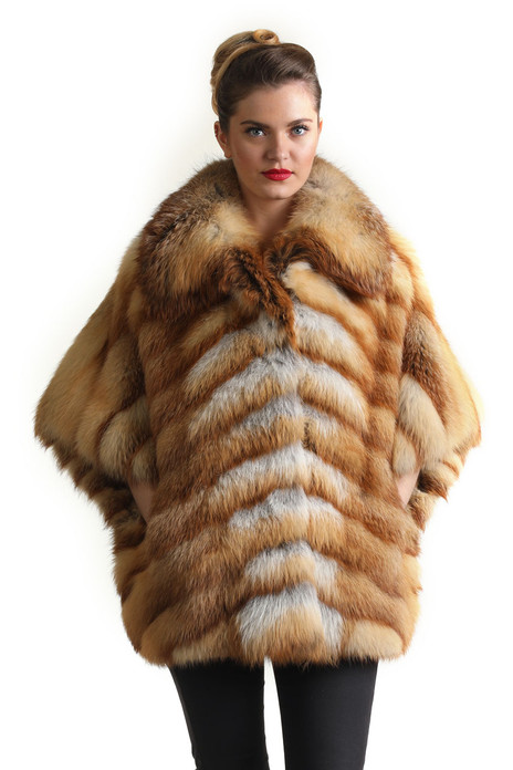 red fox fur jacket with short sleeves diagonal stitching