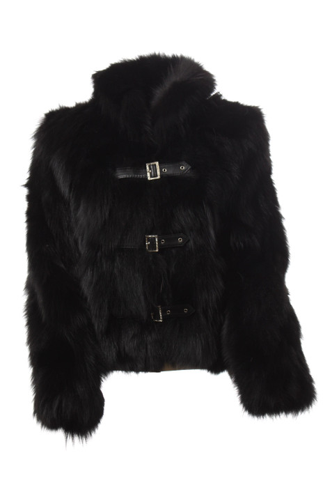 black fox fur jacket with leather buckles black fox fur jacket with leather buckles