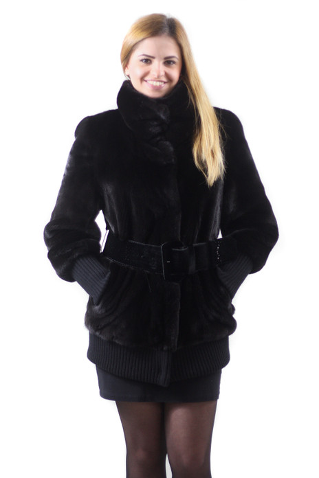 BLACK MINK FUR BOMBER JACKET ELASTIC WAIST BLACK MINK FUR BOMBER JACKET ELASTIC WAIST
