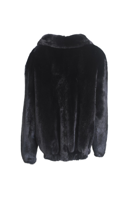 Men's Black Mink Fur Bomber Jacket Hooded