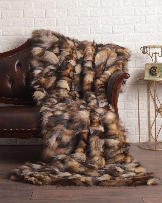 Beige Brown Fox Fur Fur Blanket Throw Cover
