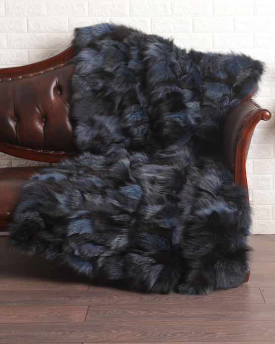Blue Black Fox Fur Fur Blanket Throw Cover Blue Black Fox Fur Fur Blanket Throw Cover