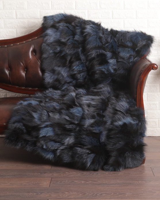 Blue  Black Fox Fur Fur Blanket Throw Cover