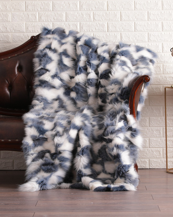 Blue Jean White  Fox  Fur Fur Blanket Throw Cover