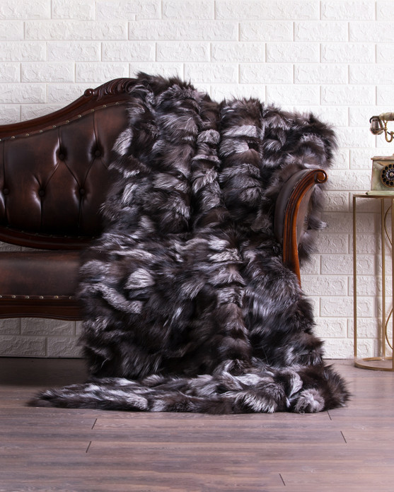 Silver Fox Fur Fur Blanket Throw Cover Penya Silver Fox Fur Fur Blanket Throw Cover Penya