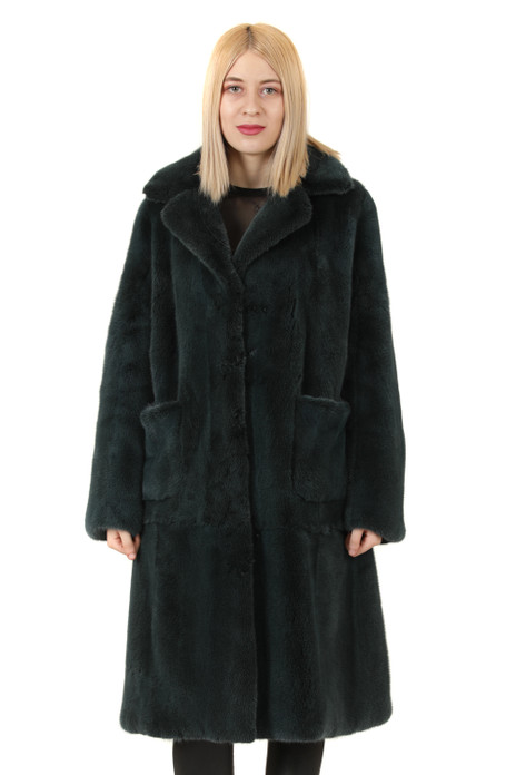 petrol mink fur coat knee ;ength square visible pockets