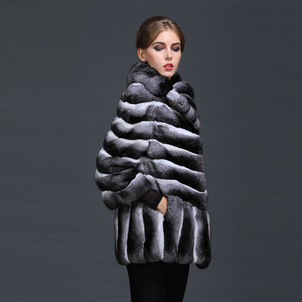 Chinchilla fur coat Hooded