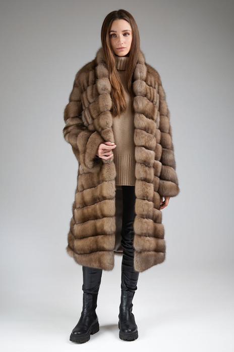 Three-Quarter Length Light Brown Russian Sable Fur Coat with a High ...
