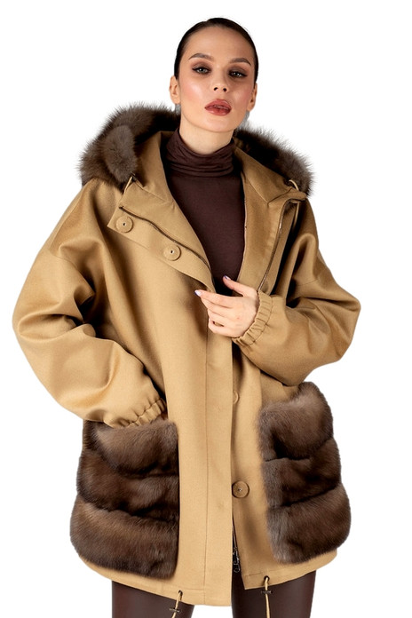 Tan Cashmere Coat With Sable Trim Aria Tan Cashmere Coat With Sable Trim Aria
