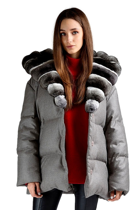 Hooded Down Coat Chinchila Fur Trim Jessa