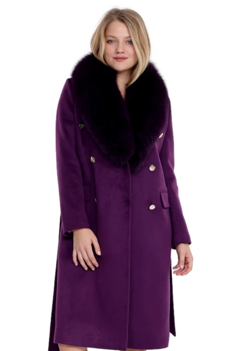 Purple Cashmere Coat Fox Collar Raine