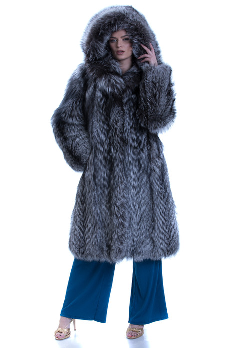 Hooded Silver Fox Coat Scandinavia Size S/M Hooded Silver Fox Coat Scandinavia Size S/M