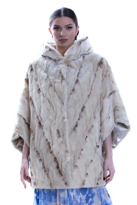 Espresso  Hooded Mink Fur Cape Kayla