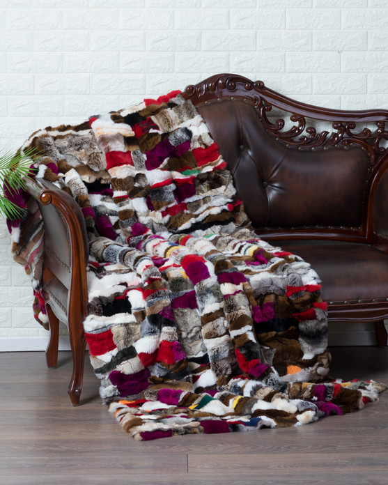 Multicolor Rex Rabbit Fur throw blanket Multicolor Rex Rabbit Fur throw blanket