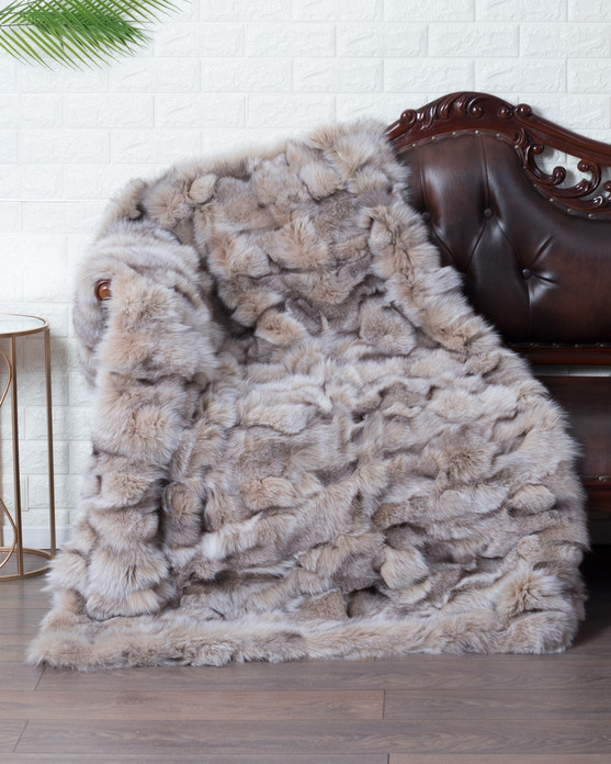 dual tone beige fox fur blanket throw dual tone beige fox fur blanket throw
