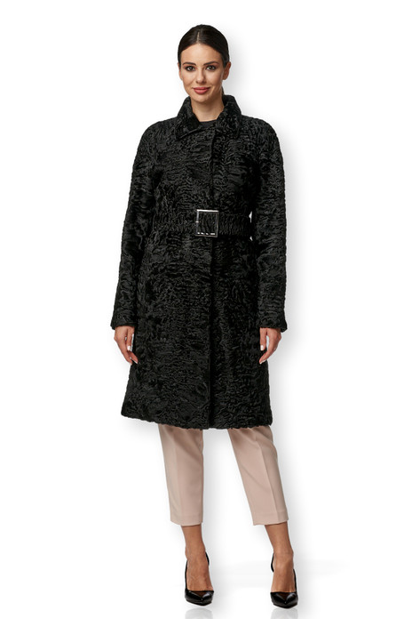 Black Persian Coat Alara Knee Length Belt Front Black Persian Coat Alara Knee Length Belt Front