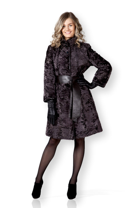 Brown Persian Coat Sofia Leather Belt Knee Length Front Brown Persian Coat Sofia Leather Belt Knee Length Front