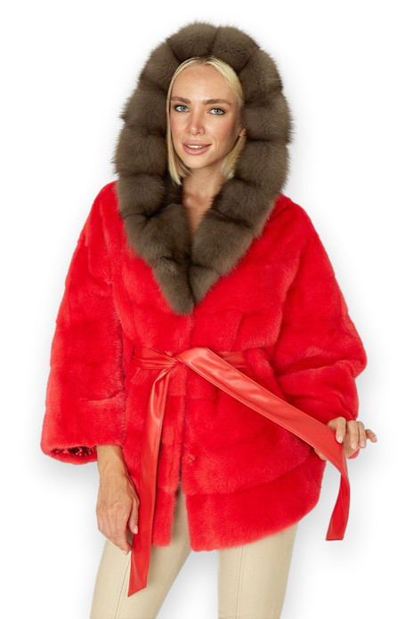 Red Mink Sable Cobra Hooded Fur Cape close up Red Mink Sable Cobra Hooded Fur Cape close up