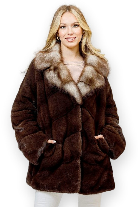 Mahogany Mink Sable Collar Coat Notched Mahogany Mink Sable Collar Coat Notched