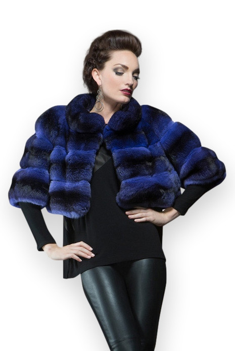 Blue Black Chinchilla Fur Bolero front cropped Blue Black Chinchilla Fur Bolero front cropped
