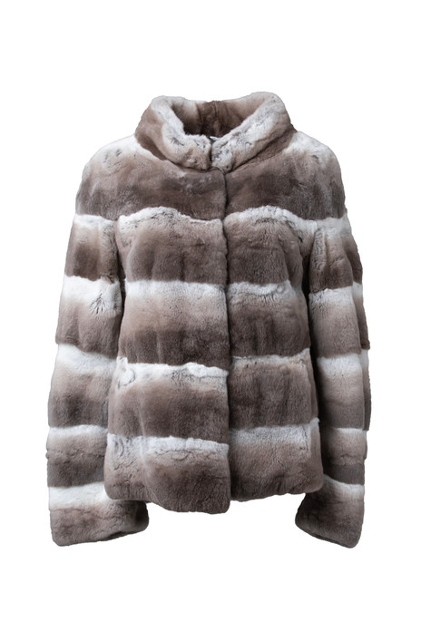 Chinchilla Rex Fur Jacket on ghost mannequin Chinchilla Rex Fur Jacket on ghost mannequin