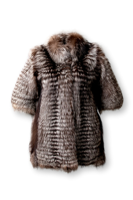 Silver Fox Fur Jacket Cropped Sleeves Feathered on ghost mannequin Silver Fox Fur Jacket Cropped Sleeves Feathered on ghost mannequin