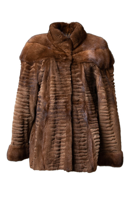 Brown Sculpted Mink Coat Stand Up Collar Brown Sculpted Mink Coat Stand Up Collar