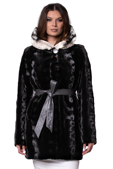 Black Mink Rex Hooded Fur Jacket Black Mink Rex Hooded Fur Jacket