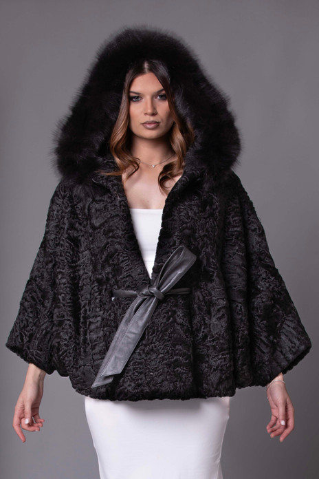 Black Hooded Astrakhan Cape Marseille Black Hooded Astrakhan Cape Marseille