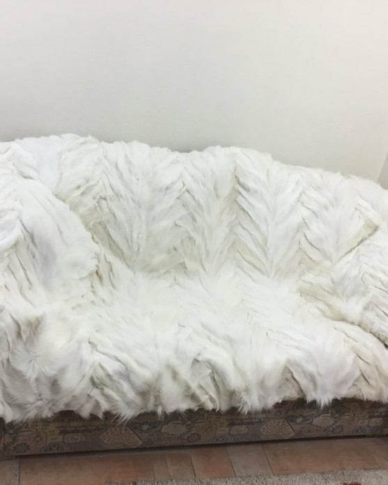 White Fox Fur Blanket  & Throw Sectional Paws