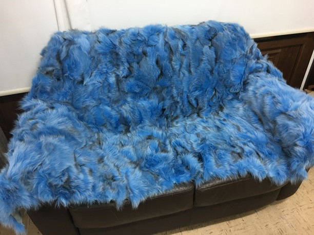 Sky Blue Fox Fur Blanket