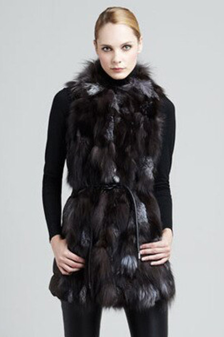 Silver Fox Fur Vest Leather String Belt Silver Fox Fur Vest Leather String Belt