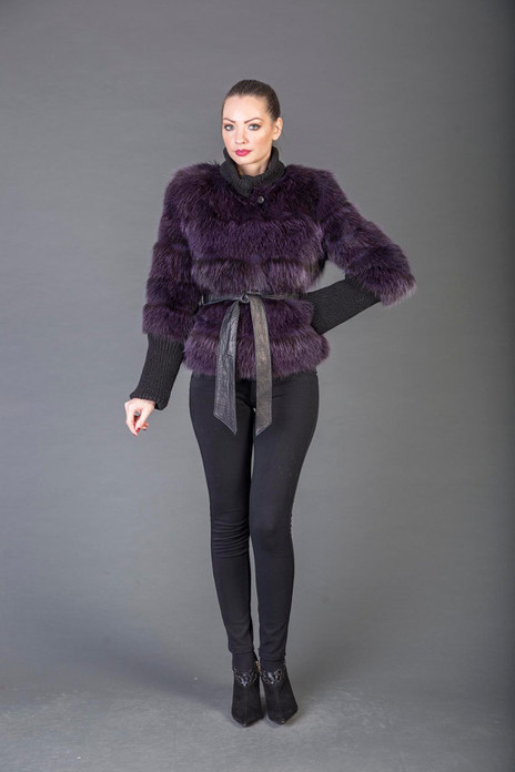 Purple Racoon fur Coat with leather belt