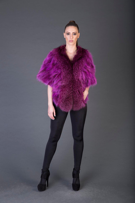 Purple Racoon  Fur  coat Short Sleeved