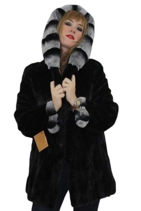 Blackglama Mink Jacket with Rex Chinchilla Hood and cuffs Blackglama Mink Jacket with Rex Chinchilla Hood and cuffs