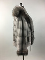 Gray Mink fur coat With Silver fox Collar and cuffs lateral view