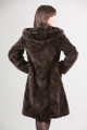 Brown Beaver Fur Coat Hooded Sculpted Knee Length