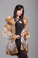 Red  Fox Fur Coat with shawl fox fur collar unfastened profile view