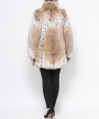 lynx fur coat  with all white collar , fit in waist  on model  back part view