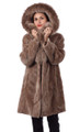 Light Brown Sheared Beaver Fur Coat Hooded with Fox Lining