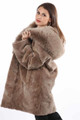 Light Brown Sheared Beaver Fur Coat Hooded with Fox Lining sode view